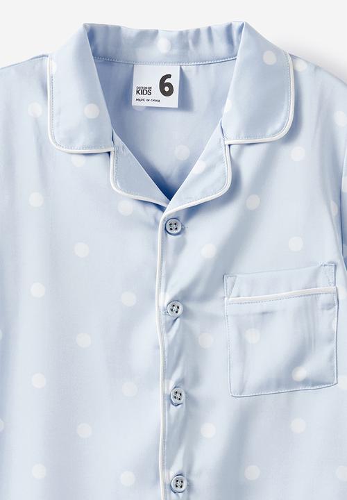 Cotton On - Lullaluxe Short Sleeve Pj Set - Ice Blue/Aria Spot