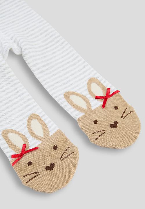 Pop Candy - Bunny footed stockings - white/grey stripes