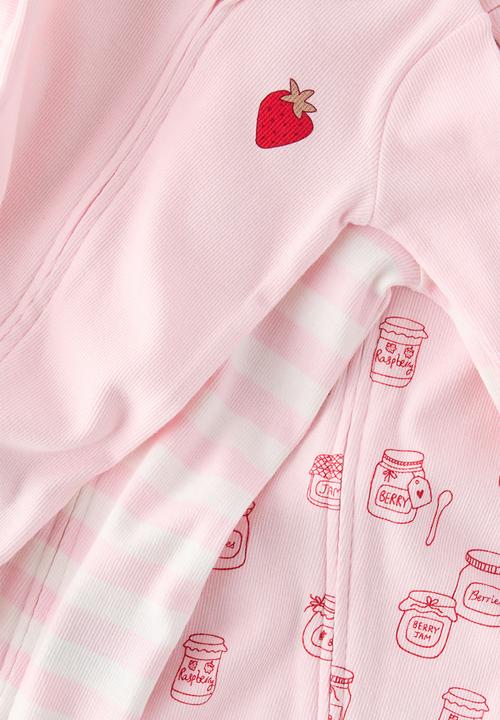 Cotton On - The Long Sleeve Rib Romper 3 Pack - Tea Party Pink/Berry Jam