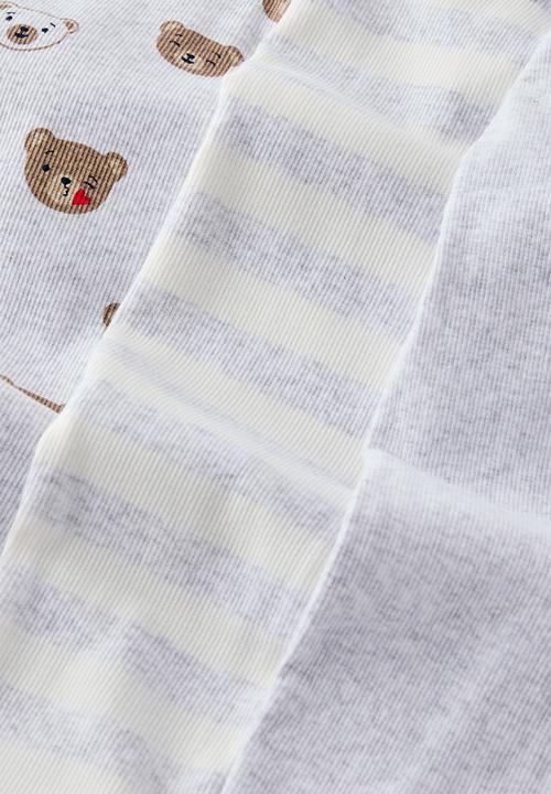 Cotton On - The Long Sleeve Rib Romper 3 Pack - Snow Marle/Bear Kisses