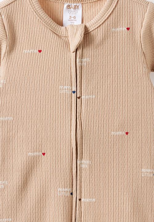 Cotton On - Organic Pointelle Short Sleeve Zip Romper - Latte Cream/Mama'S Mini