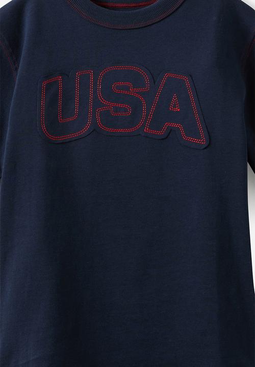 Cotton On - Essentials Graphic Short Sleeve Tee - Squid Ink/Heritage Red/Usa