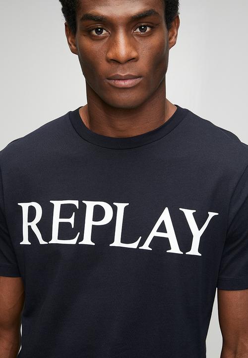 Replay - Basic Jersey Crew Neck T-shirt - Navy/White