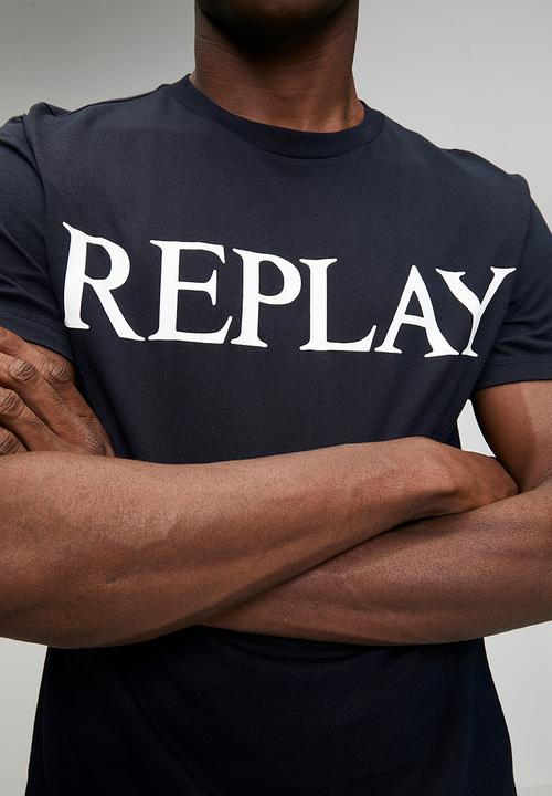Replay - Basic Jersey Crew Neck T-shirt - Navy/White