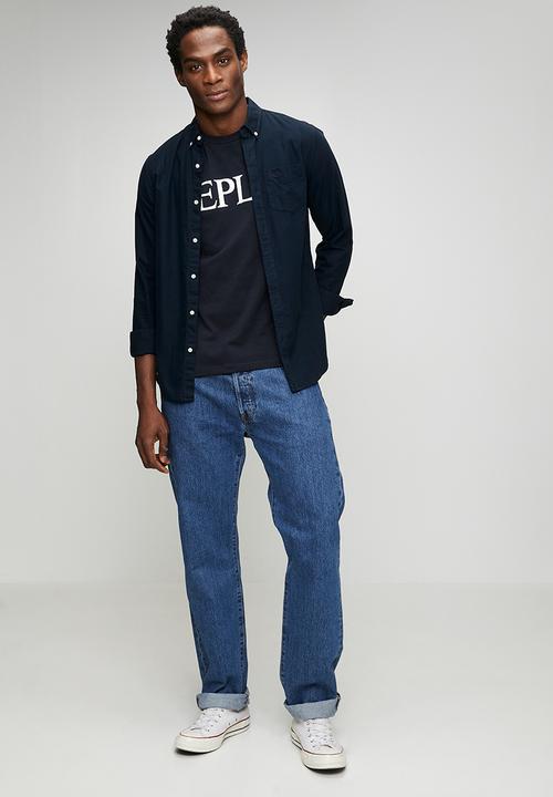 Replay - Basic Jersey Crew Neck T-shirt - Navy/White