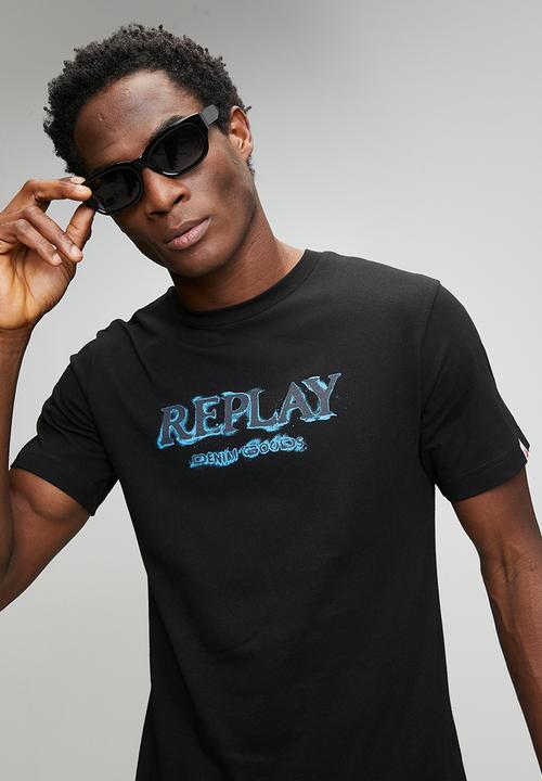 Replay - Graphic Print T-shirt - Black/Blue