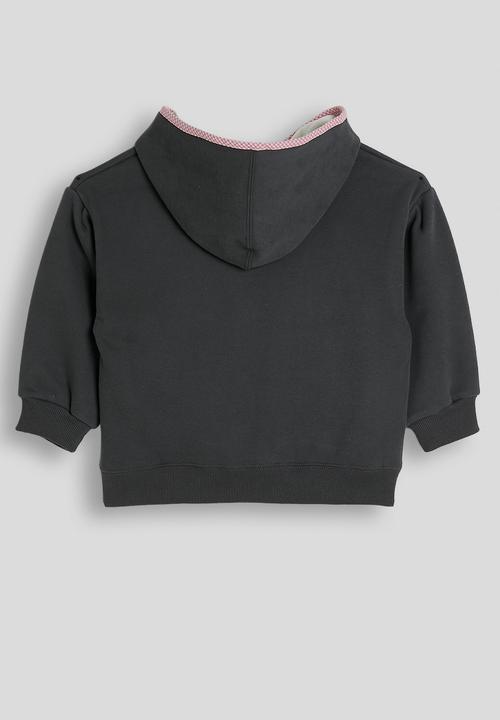 Pop Candy - Embroidered slogan hoodie - dark grey/pink gingham