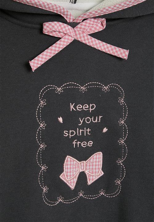 Pop Candy - Embroidered slogan hoodie - dark grey/pink gingham