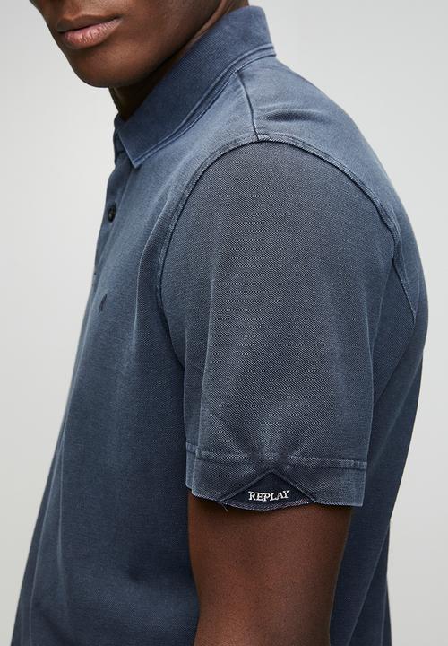 Replay - Marble Dyed Cotton Piquet Polo- Navy