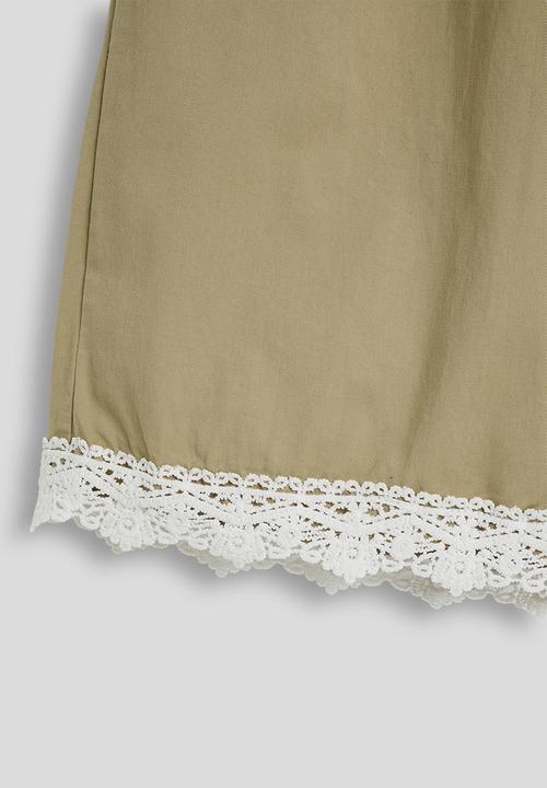 Pop Candy - Lace hem co-ord pants - khaki