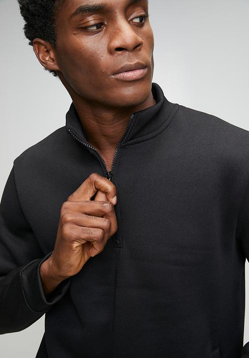 Brave Soul - Quarter Zip Funnel Neck Sweatshirt - Jet Black