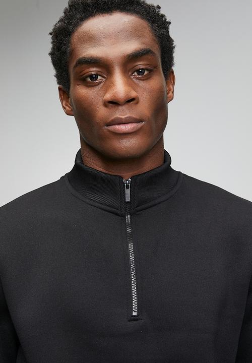 Brave Soul - Quarter Zip Funnel Neck Sweatshirt - Jet Black