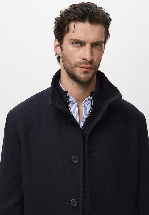 MANGO - Wool blend  Funnel Neck Coat - midnight navy