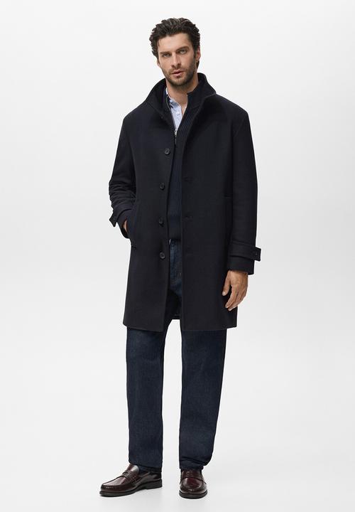 MANGO - Wool blend  Funnel Neck Coat - midnight navy