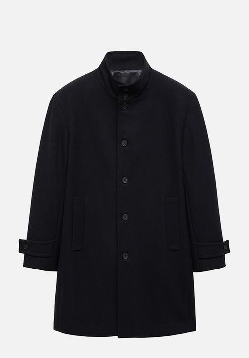 MANGO - Wool blend  Funnel Neck Coat - midnight navy