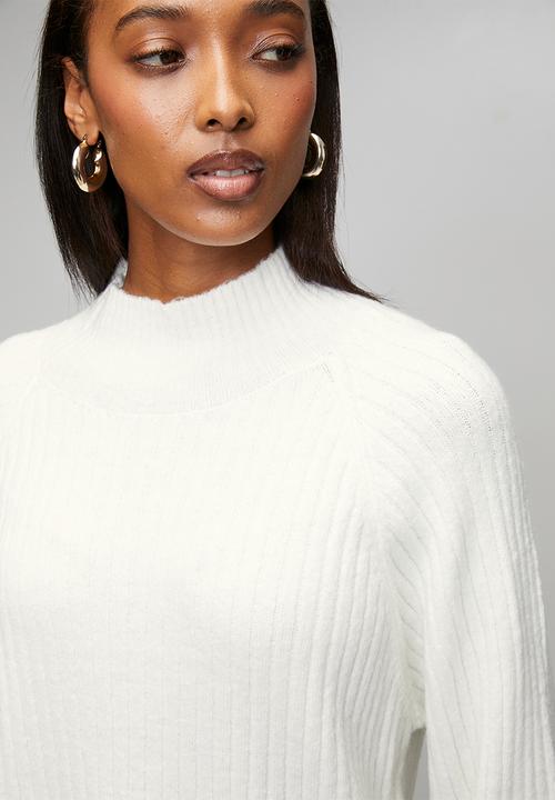 Brave Soul - Mossy Yarn Ribbed Raglan Sleeve Jumper With Turtle Neck - Cream