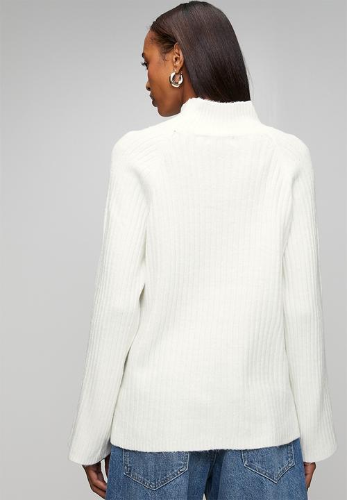 Brave Soul - Mossy Yarn Ribbed Raglan Sleeve Jumper With Turtle Neck - Cream