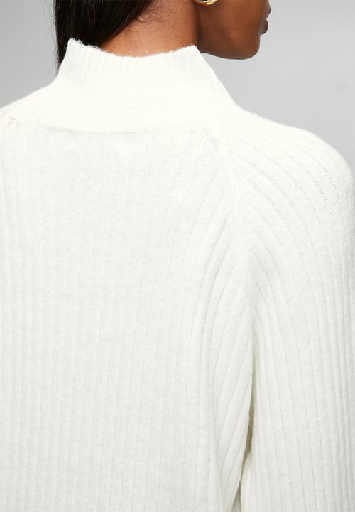 Brave Soul - Mossy Yarn Ribbed Raglan Sleeve Jumper With Turtle Neck - Cream