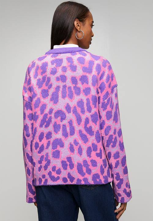 Brave Soul - Crew Neck Animal Jacquard Jumper - Pink/Lilac
