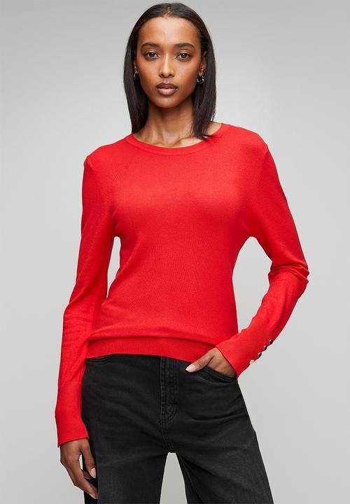 Brave Soul - Crew Neck Jumper With Mock Popper - Red