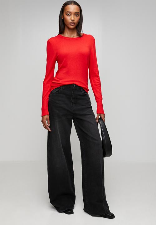 Brave Soul - Crew Neck Jumper With Mock Popper - Red