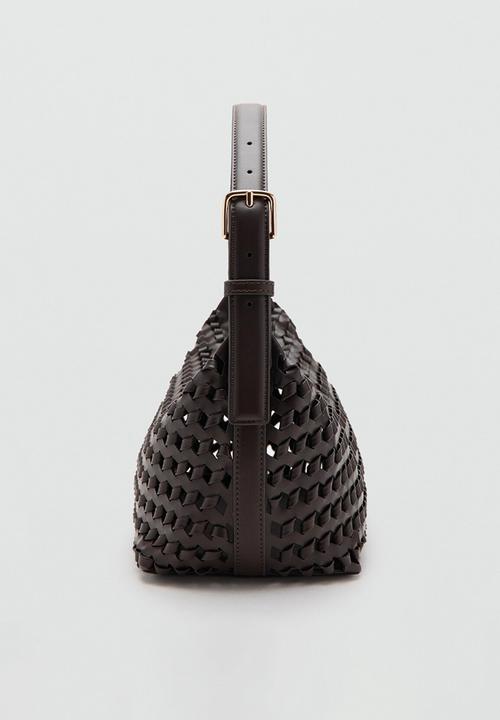 MANGO - Trama Shoulder Bag - Dark Brown