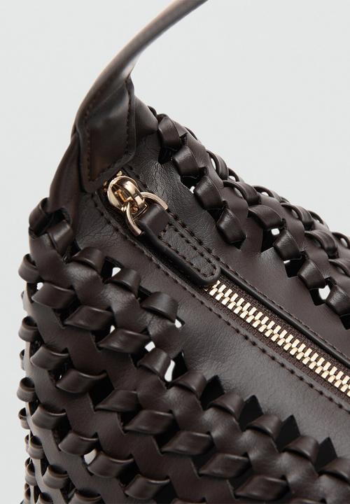 MANGO - Trama Shoulder Bag - Dark Brown