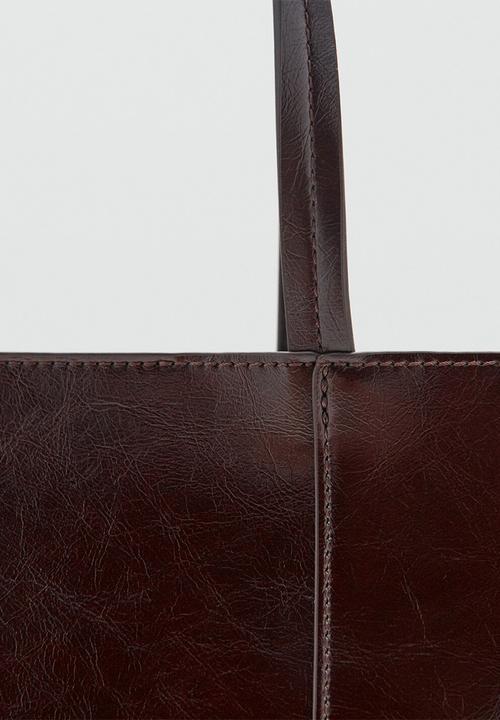 MANGO - Oliver tote bag- Dark Brown