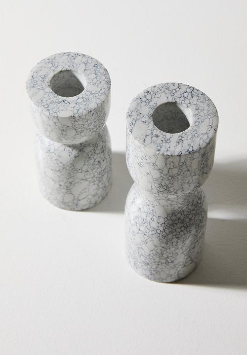 Sixth Floor - Marble Candle Holder Set 2 - grey