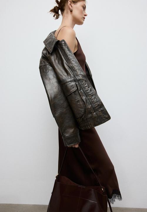 MANGO - Antonia shoulder bag - dark brown