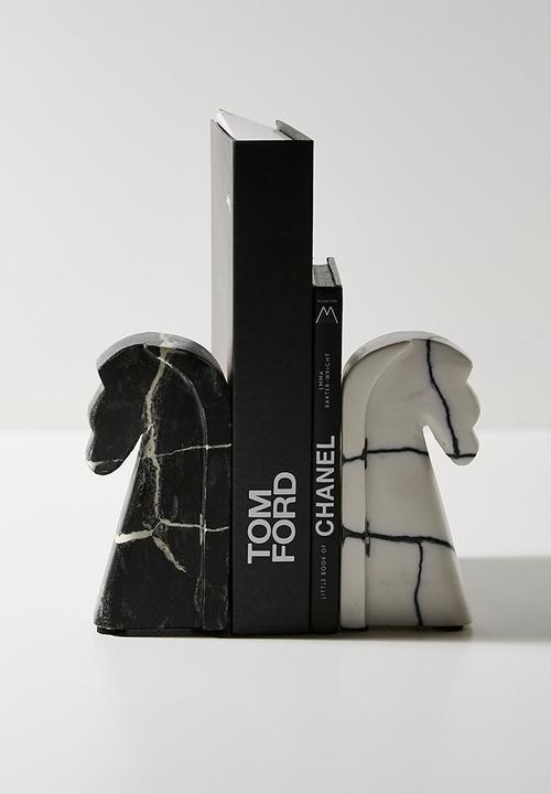 Sixth Floor - Knight Marble Book Ends - Black & White