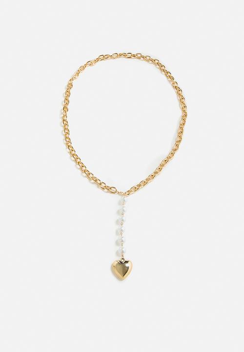 Tessa Design - Edena Pearl Chain Necklace With Heart Pendant - Gold