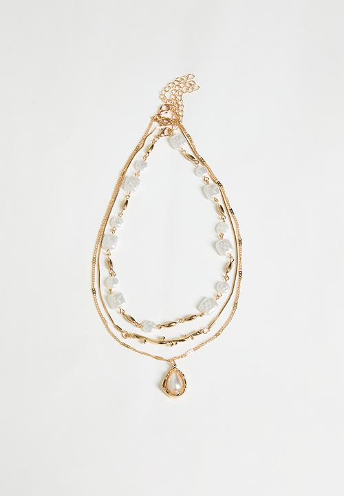 Tessa Design - Fayelynn Stacked Shell Beaded Necklaces - Gold