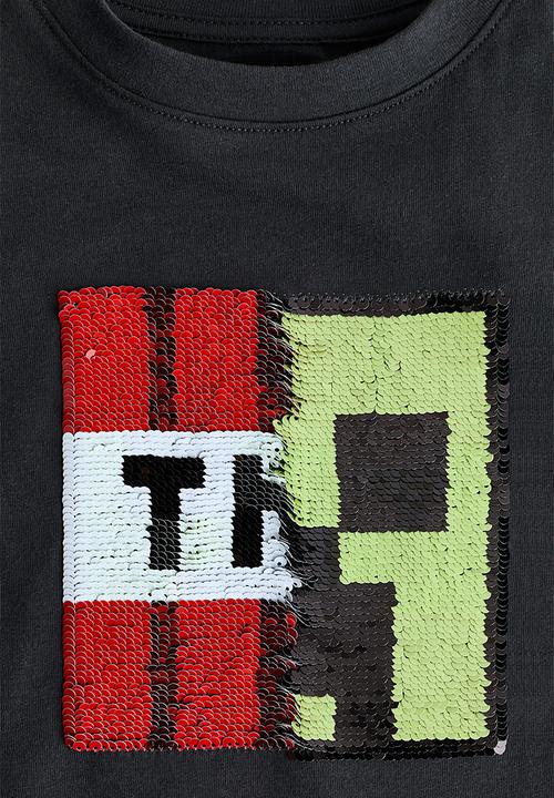 H&M - Reversible sequin T-shirt - dark grey/minecraft