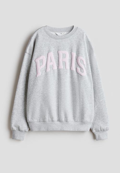 H&M - Motif-detail sweatshirt - light grey marl/paris