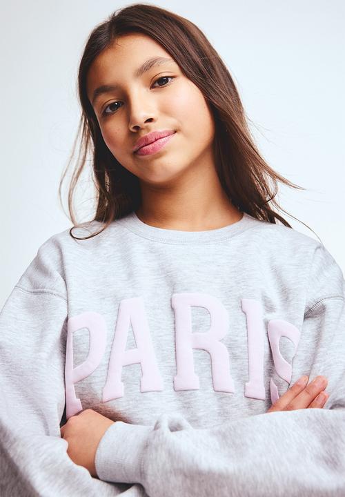 H&M - Motif-detail sweatshirt - light grey marl/paris