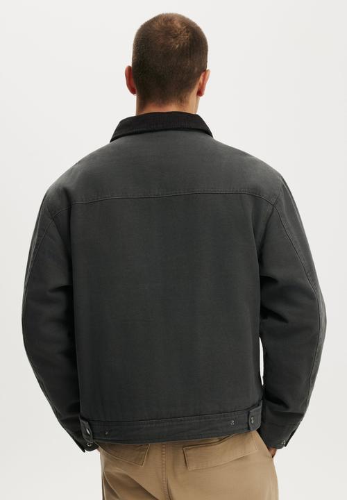 Cotton On - Cropped canvas harrington - black
