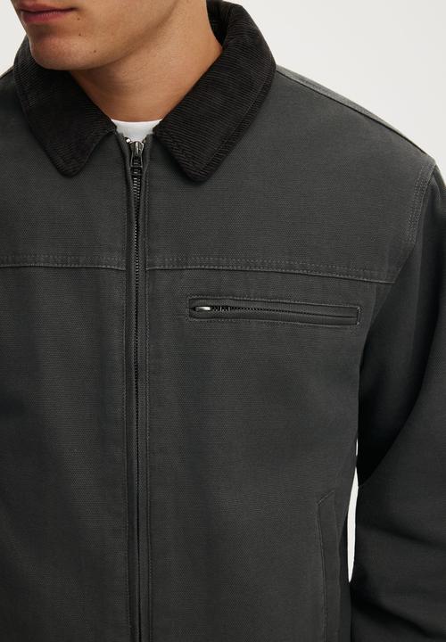 Cotton On - Cropped canvas harrington - black