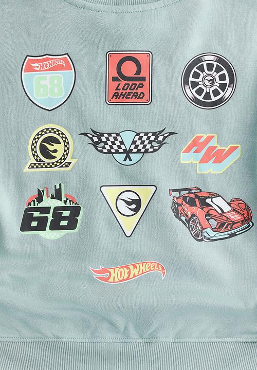H&M - Printed sweatshirt - dusty turquoise/hot wheels