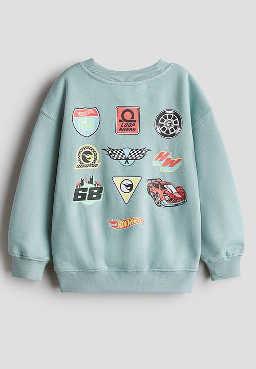 H&M - Printed sweatshirt - dusty turquoise/hot wheels