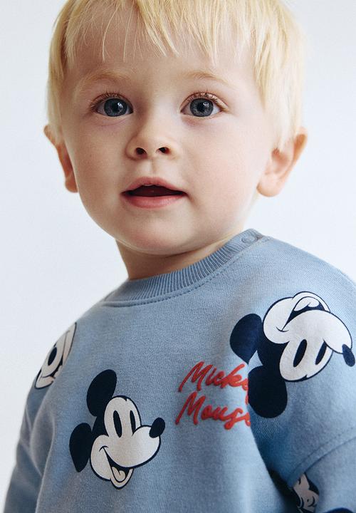 H&M - 2-piece printed sweatshirt set - dusty blue/mickey mouse