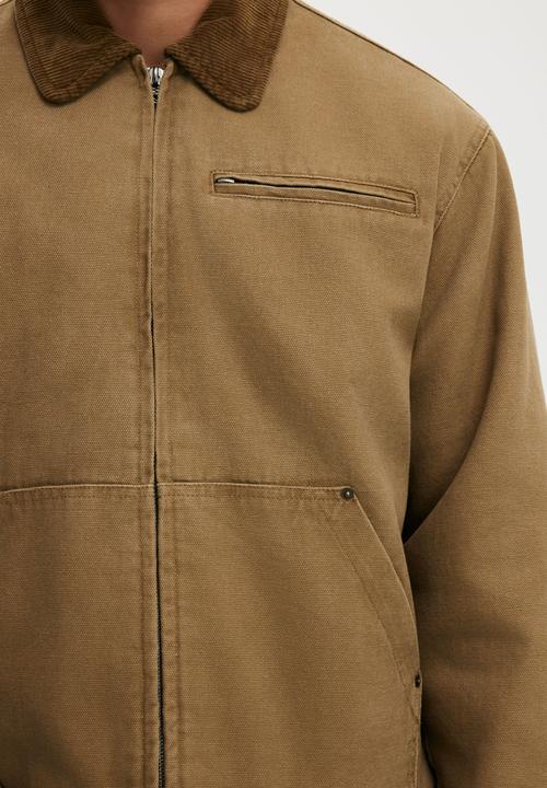 Cotton On - Cropped Canvas Harrington - Stone