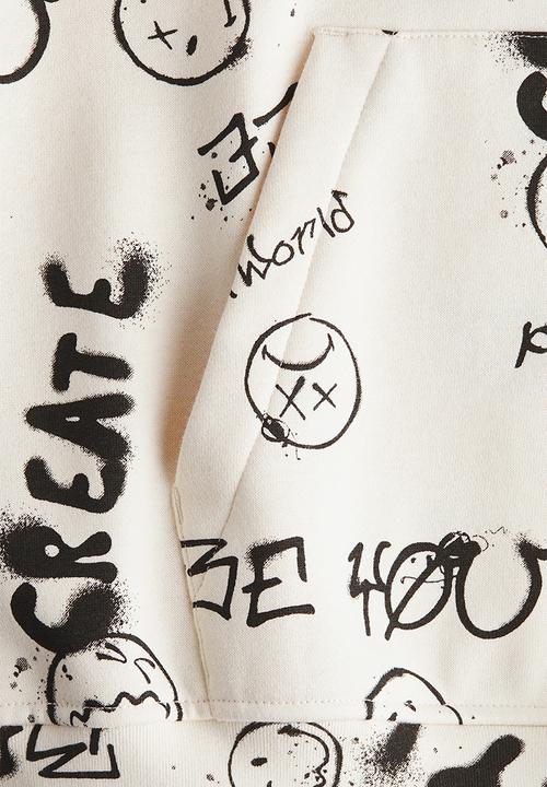 H&M - Printed hoodie - light beige/smileyworld?