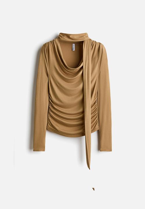 H&M - Draped scarf-detail top - dark beige
