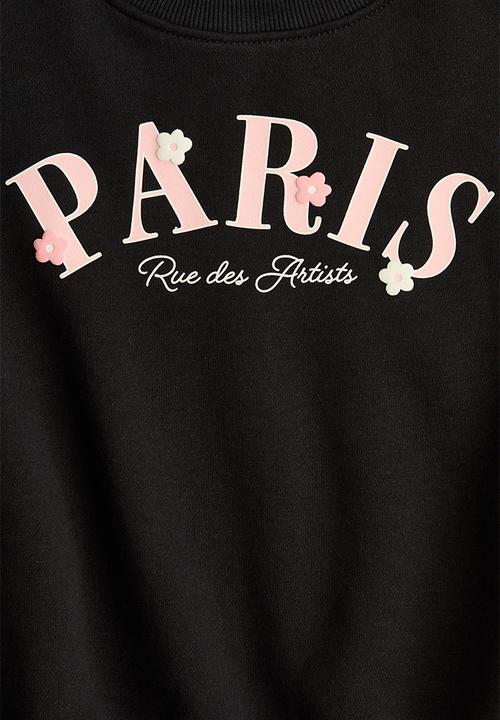 H&M - Printed brushed-inside sweatshirt - black/paris