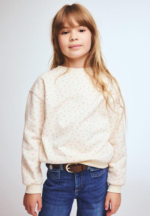 H&M - Printed brushed-inside sweatshirt - light beige/floral