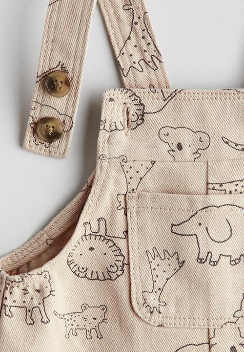 H&M - 2-Piece dungarees and top set - light beige/animals