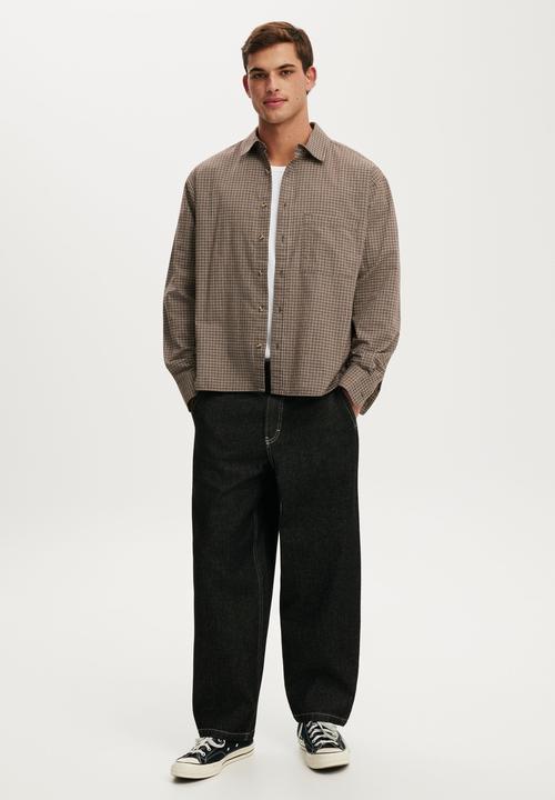 Hudson long sleeve shirt - chocolate mini check