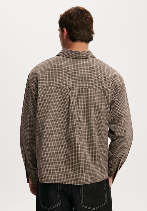 Cotton On - Hudson long sleeve shirt - chocolate mini check