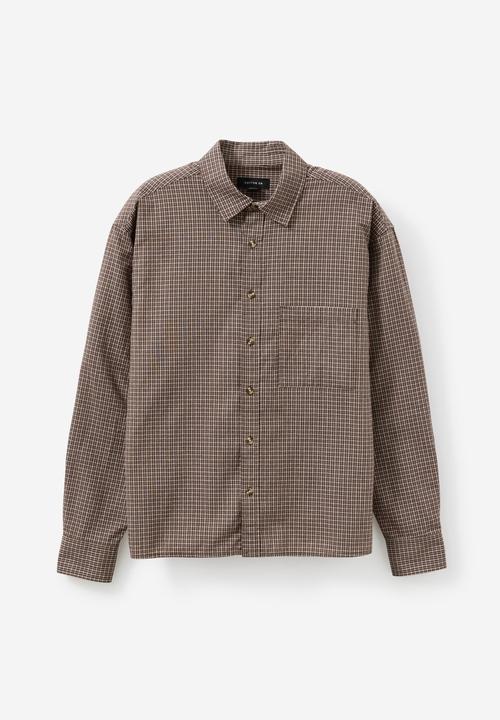 Cotton On - Hudson long sleeve shirt - chocolate mini check